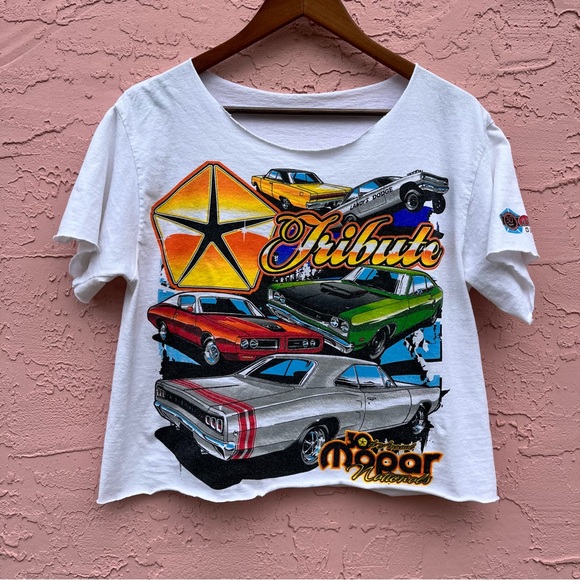 Mopar Nationals Tribute Graphic T-Shirt Tee Distressed Cropped Cut - Picture 1 of 5